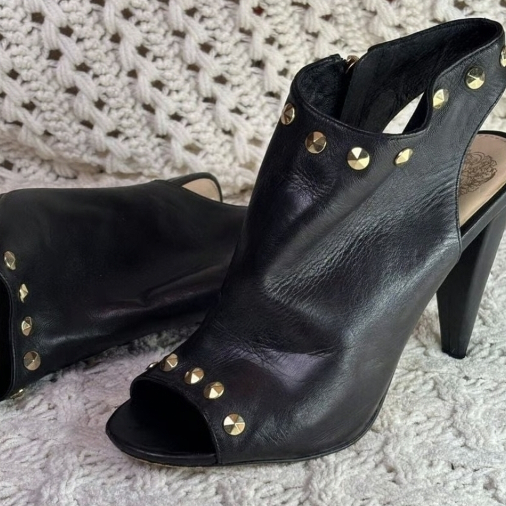 Vince Camuto Black and Gold Studded Heeled Boots